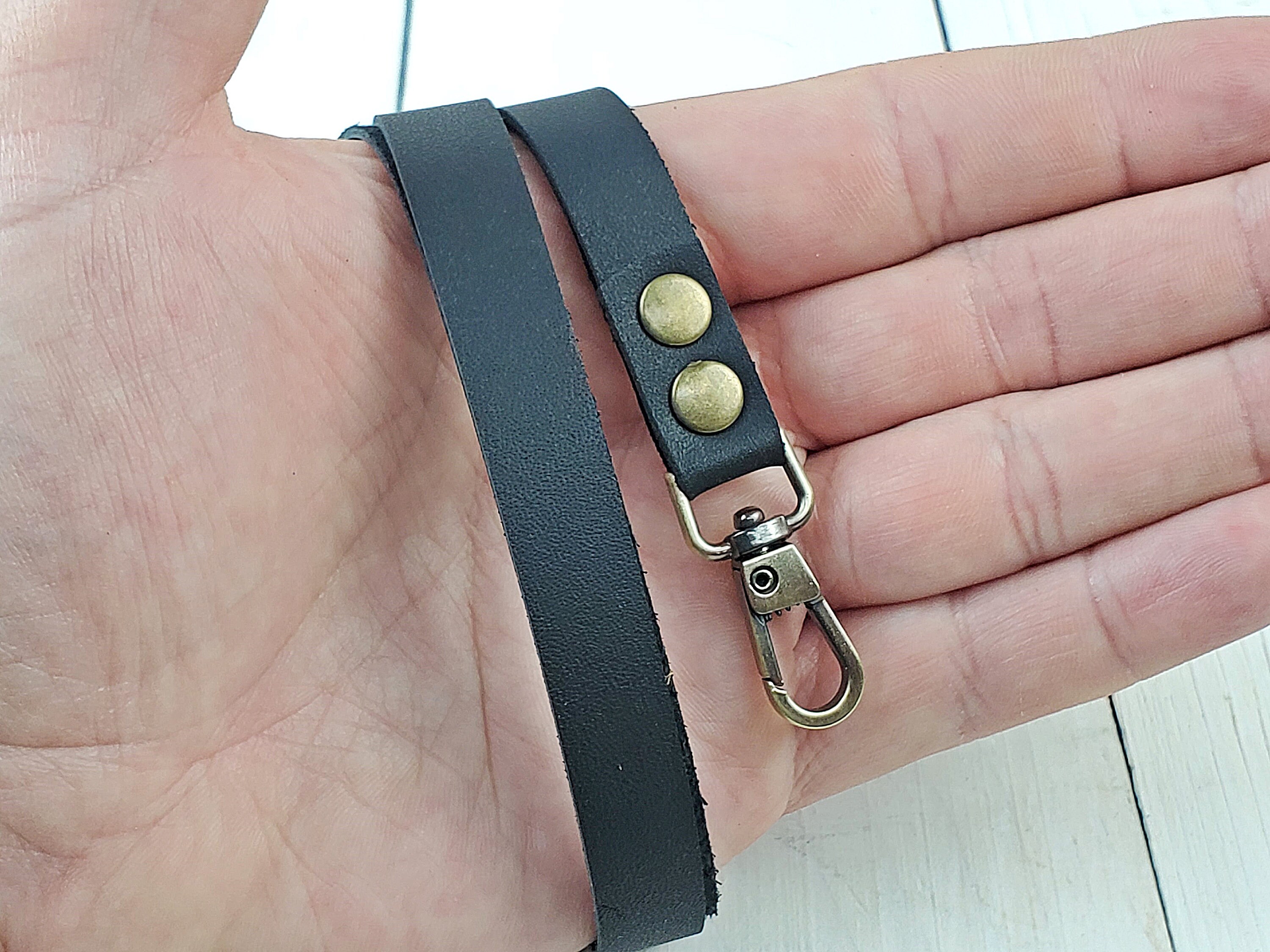 Skinny black leather lanyard. Key holder. Leather key chain. Etsy