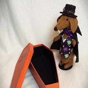 Felt Dachshund Red brown Count Dachula the Vampire Doxie Halloween table decor