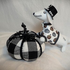 Felt Dachshund white sculpture Ghoul Zombie Halloween Pumpkin Tabletop Decor