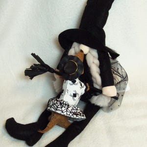 Felt Dachshund Red Brown Sculpture Witch w/ broom Shelf Sitter Halloweenie Decor