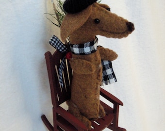 Felt Dachshund Red brown Sculpture Rocking Chair Ornament Holiday Christmas tree