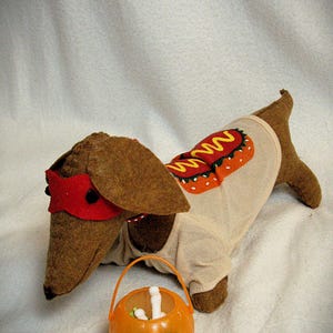 Felt Dachshund Red Brown Sculpture Hotdog Costume Halloween Trick or Treat Decor