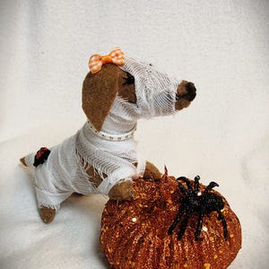 Felt Dachshund Red Brown Who&#39;s Your Mummy Halloween Glitter pumpkin table decor