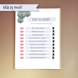 Bridal Shower Bride or Groom He Said She Said Game Digital Download Customizable