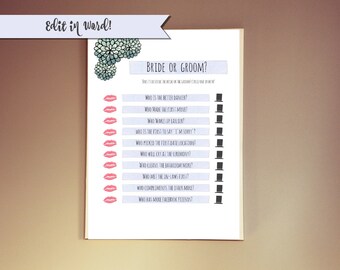 Bridal Shower Braut oder Bräutigam er sagte sagte sie digitale Spieldownload anpassbar