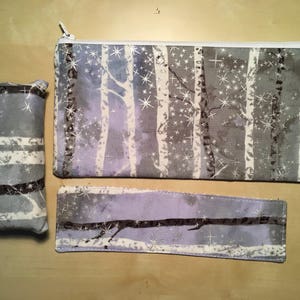 Winter SET: handmade zippered pouch, tissue pack holder,and fabric bookmark.