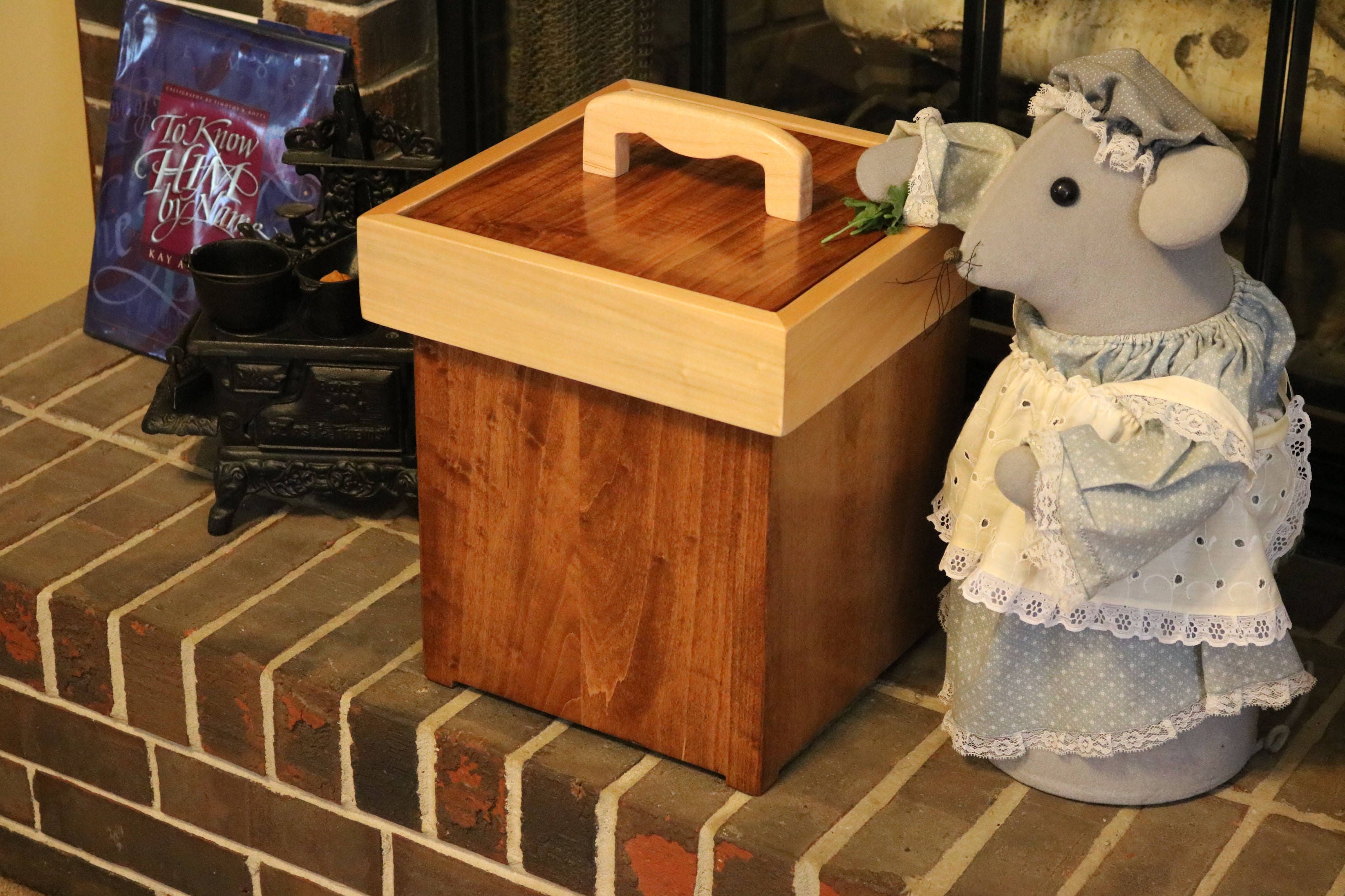 Rustic handmade wood bathroom trash can with lid | Etsy