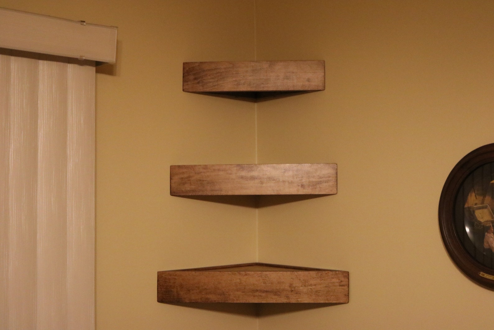 Set of three handmade decorator wood wall corner shelves with Etsy
