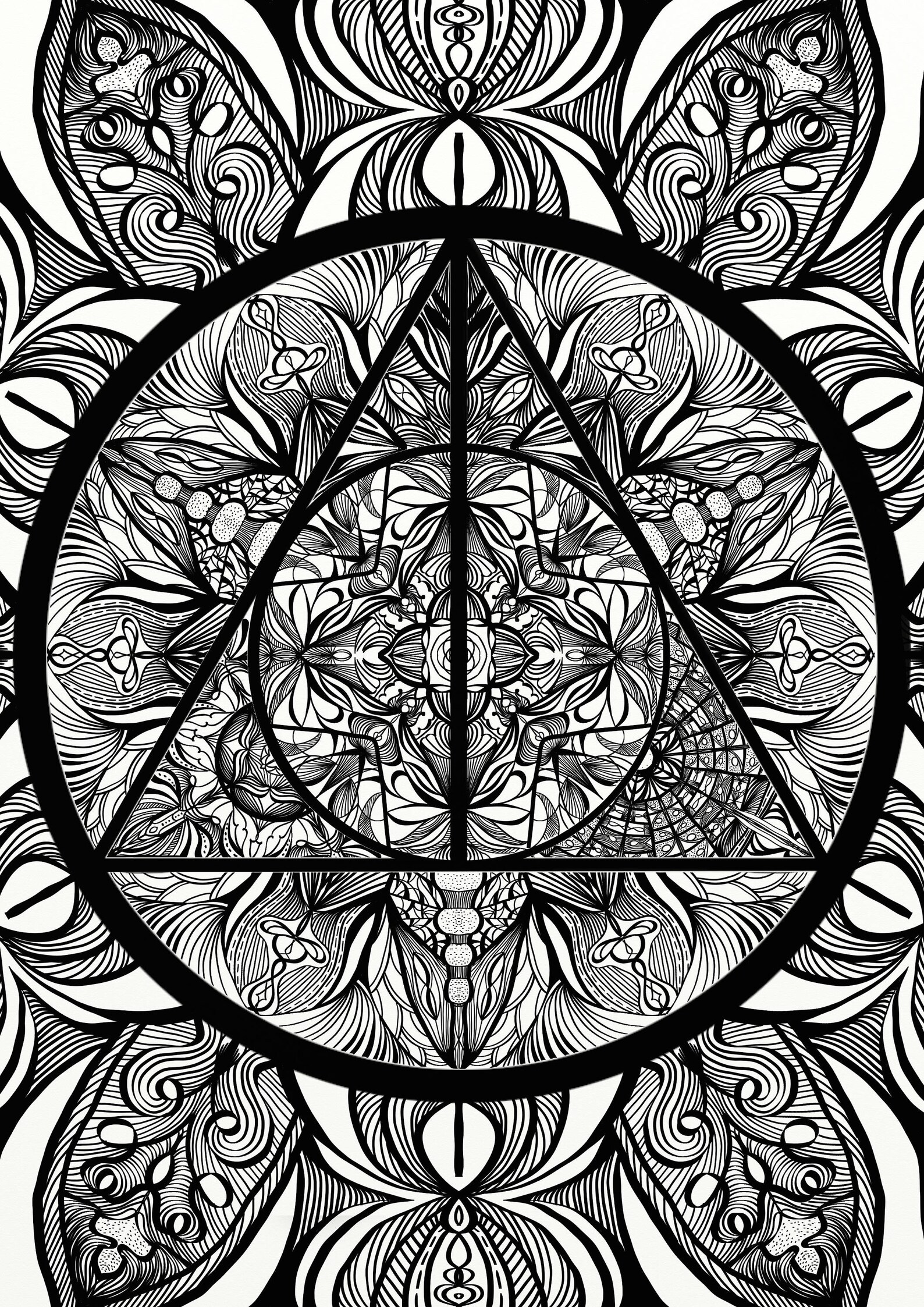 Harry Potter Deathly Hallows inspired Adult Coloring Mandala | Etsy
