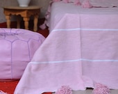 Light pink Moroccan pom pom blanket King Bed size.