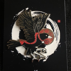 Japanese Yōkai the Three-legged Crow Hard Enamel Silver Pin. | Etsy