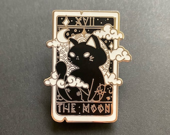 Cute Moon Black Cat Tarot Enamel Pin <3