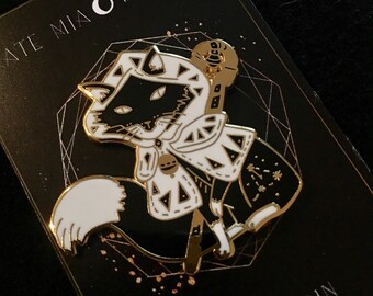 White Mage Fox Black and gold hard enamel pin