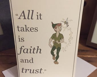 JM Barrie, Peter Pan 'All It Takes is Faith and Trust' Blank Greeting Card