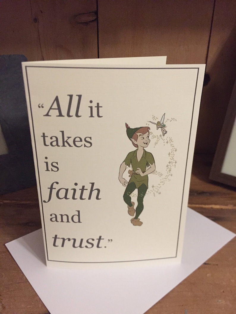 JM Barrie, Peter Pan 'all It Takes is Faith and Trust' Blank Greeting Card Etsy