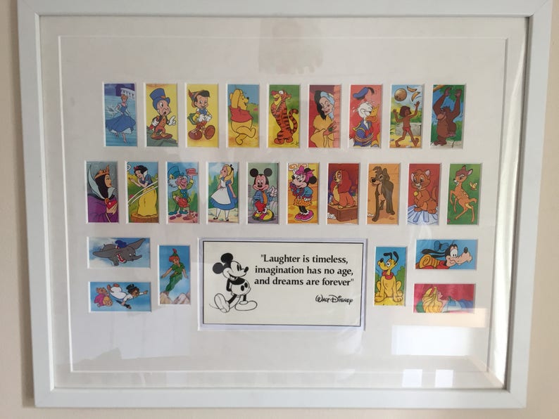 World of Walt Disney Nursery Art 25 Iconic Disney Characters In Double Mount and Frame 530mmx430mm 53cm x 43cm image 1