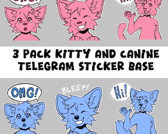 3 Pack Telegram Furry Base Canine and Kitty