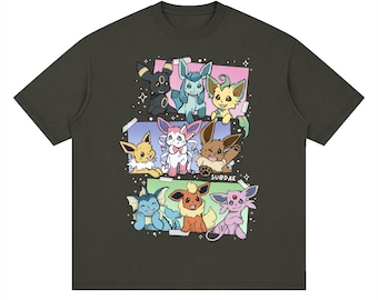Eevee Friends Streetwear Pokemon Loose Drop Shoulder T-Shirt