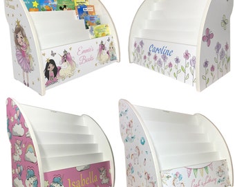 Personalised Girls Bookcase, Girls Bookshelf, 2 Sizes & Many Themes, Fully Assembled, Handmade in UK, for Ages 1-5, Child-Safe.