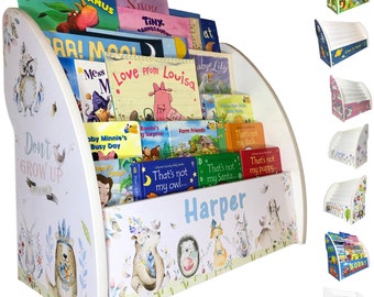 Personalised Kids Bookcase, Kids Book Storage, 2 Sizes & Many Themes, Fully Assembled, Handmade in UK, for Ages 1-5, Child-Safe.