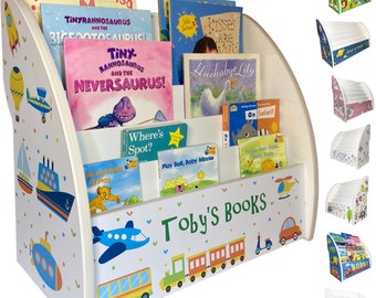 Personalised Boys Bookcase, Boys Bookshelf, 2 Sizes & Many Themes, Fully Assembled, Handmade in UK, for Ages 1-5, Child-Safe.