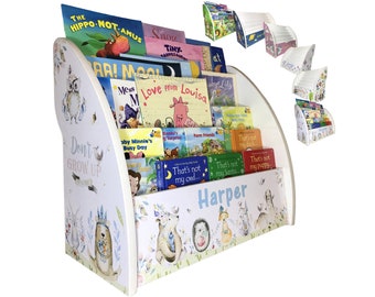 Personalised Kids Bookshelf, 2 Sizes and Many Themes, Fully Assembled Book Case Kid, Handmade in UK, for Ages 1-5 and Any Room, Child-Safe