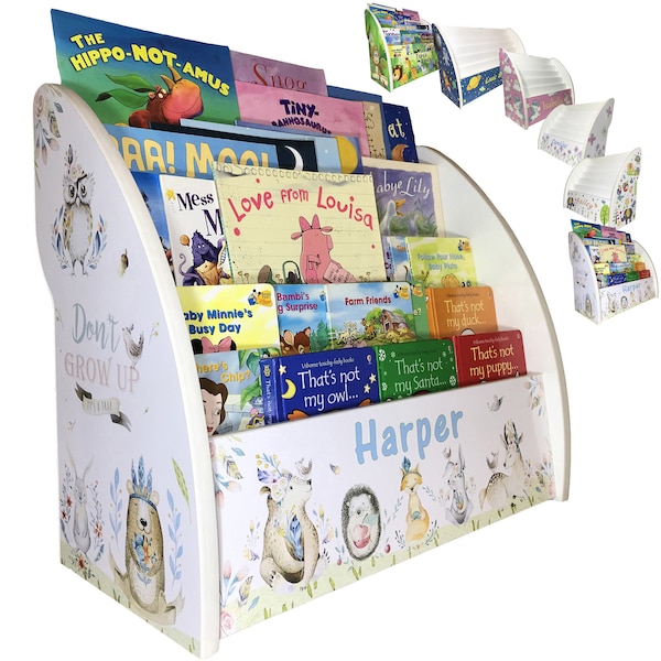 Personalised Kids Bookshelf, 2 Sizes and Many Themes, Fully Assembled Book Case Kid, Handmade in UK, for Ages 1-5 and Any Room, Child-Safe
