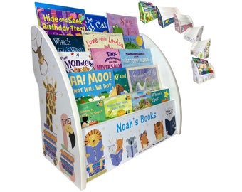 Personalised Kids Bookcase, Child bookshelf, 2 Sizes & Many Themes, Fully Assembled, Handmade in UK, for Ages 1-5 and Any Room, Child-Safe