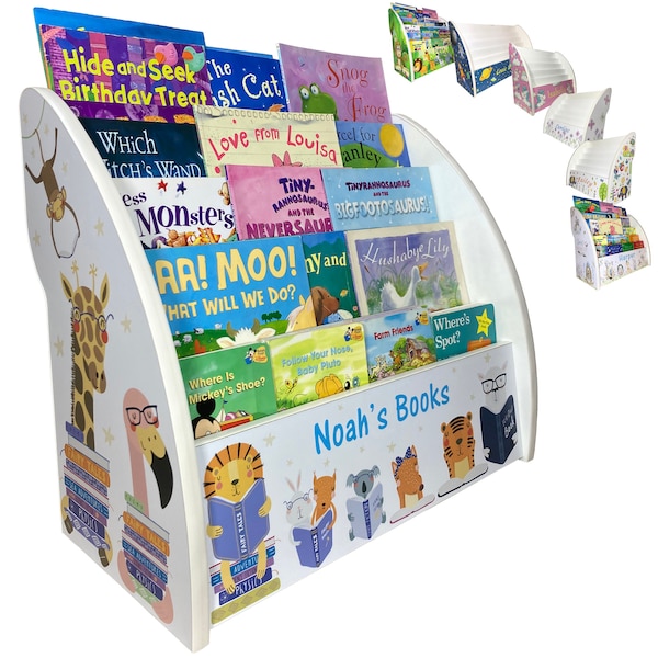 Personalised Kids Bookcase, Child bookshelf, 2 Sizes & Many Themes, Fully Assembled, Handmade in UK, for Ages 1-5 and Any Room, Child-Safe