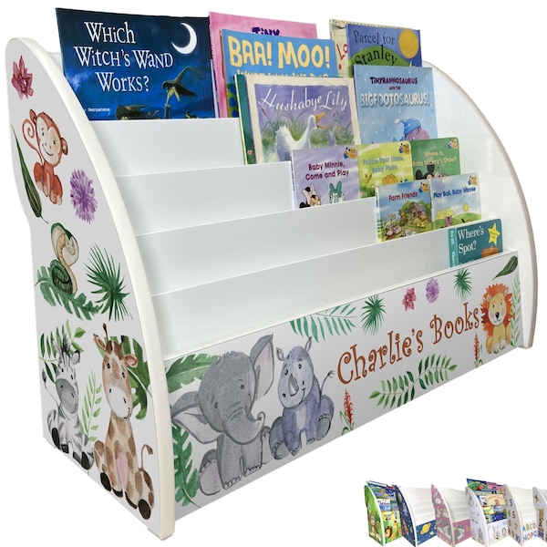 Custom Kids Bookshelf with Name | Alphabet & Space Themes | Front-Facing Nursery Organiser | Ready to Use | Handmade in UK