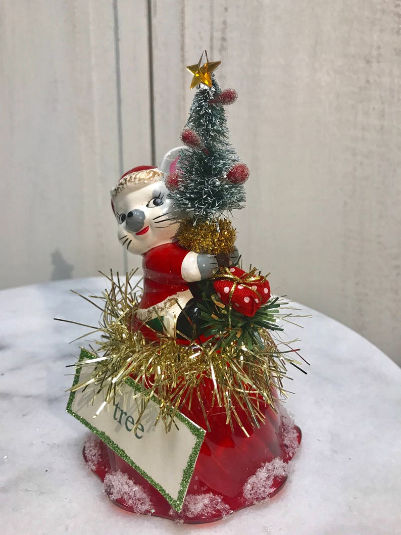 cake topper hostess vintage mouse tree sign vintage package vintage dessert cup bottle brush tree Centerpiece,vintage Christmas mouse