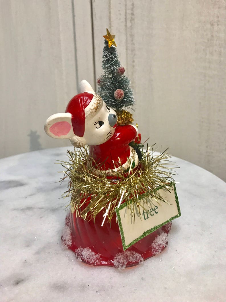 cake topper hostess vintage mouse tree sign vintage package vintage dessert cup bottle brush tree Centerpiece,vintage Christmas mouse
