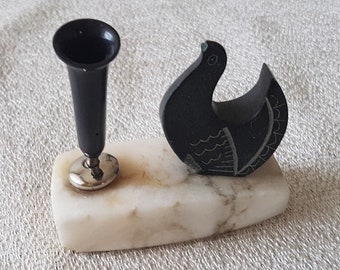 Vintage Marble Pen/ Fountain-Pen Holder Pencil with Wooden Bird/ Collectible Décor/ Wooden Bird/ Bird/ Fountain-Pen/ Old Fountain-Pen