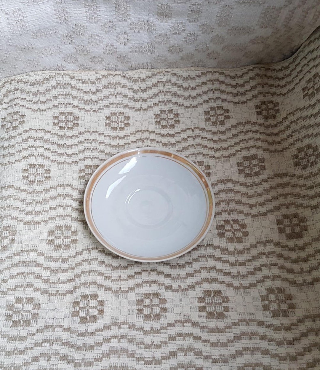 Vintage White Saucer / Plate With Golden Stripe in Condition From Porcelain / China / Faience