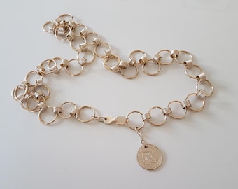 Vintage Golden Color Chain Belt, Metallic Ring Design, Women's Fashion
