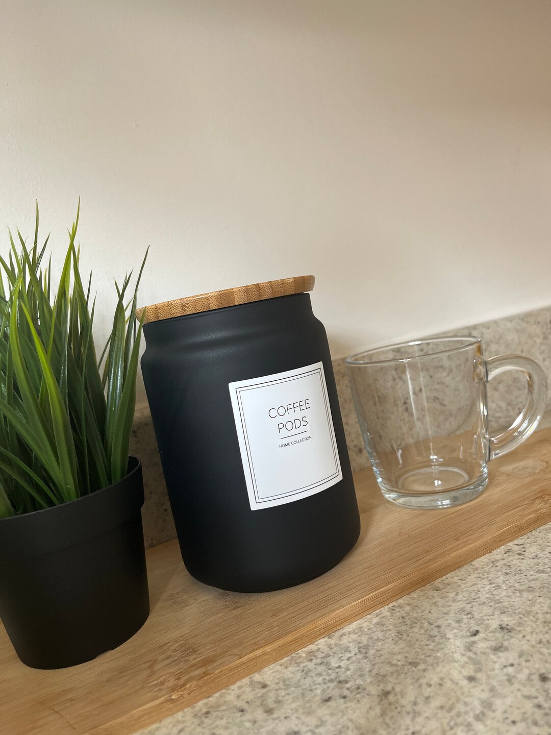 Black Glass Coffee Pod Storage Jar With Bamboo Lid. Kitchen Etsy UK