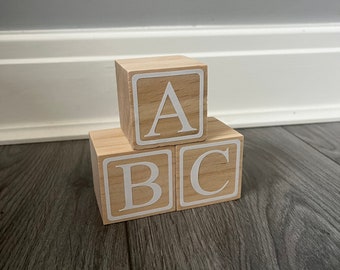 Wooden ABC Baby Building Blocks, Name Blocks, Wooden Block Letters, Baby Name Blocks, Nursery Decor, New Baby Gift, Personalised Baby Gift