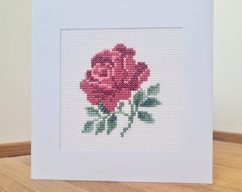 Rose Kreuzstichmuster PDF, Rote Rose Blumen Xstitch Chart, Mini moderne Blume Kreuzstich, Anfänger Stickmuster