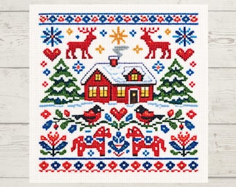 Kreuzstichmuster Skandinavisches Muster PDF, Folklore Wintermuster, Instant Download