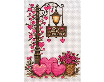 Be Mine Valentinstag Kreuzstichmuster PDF | Romantische Herzen Lamp Post Sampler | Gezählte Kreuzstichvorlage Sofort Download + Bonus Alphabet