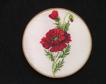 Mohnblume. Kreuzstichpackung für Anfänger und Geübte. 14 zählen Aida. DMC-Garne.
