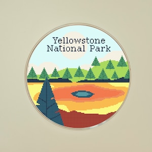 Yellowstone Nationalpark Kreuzstich Muster. Berg- und Landschaftsmuster. Sofortiger Download. Stickdatei PDF. Einfach.