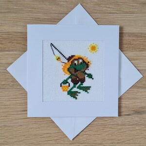 Carte de grenouille au point de croix. Aida 14. DMC. Cette carte est prête à l'emploi. PAS un kit de point de croix.