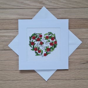Carte coeur Saint-Valentin au point de croix. Aida 14. DMC. Cette carte est prête à l'emploi. PAS un kit de point de croix.