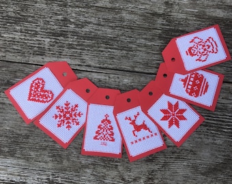 7 Finished Handmade Christmas Gift Tags.