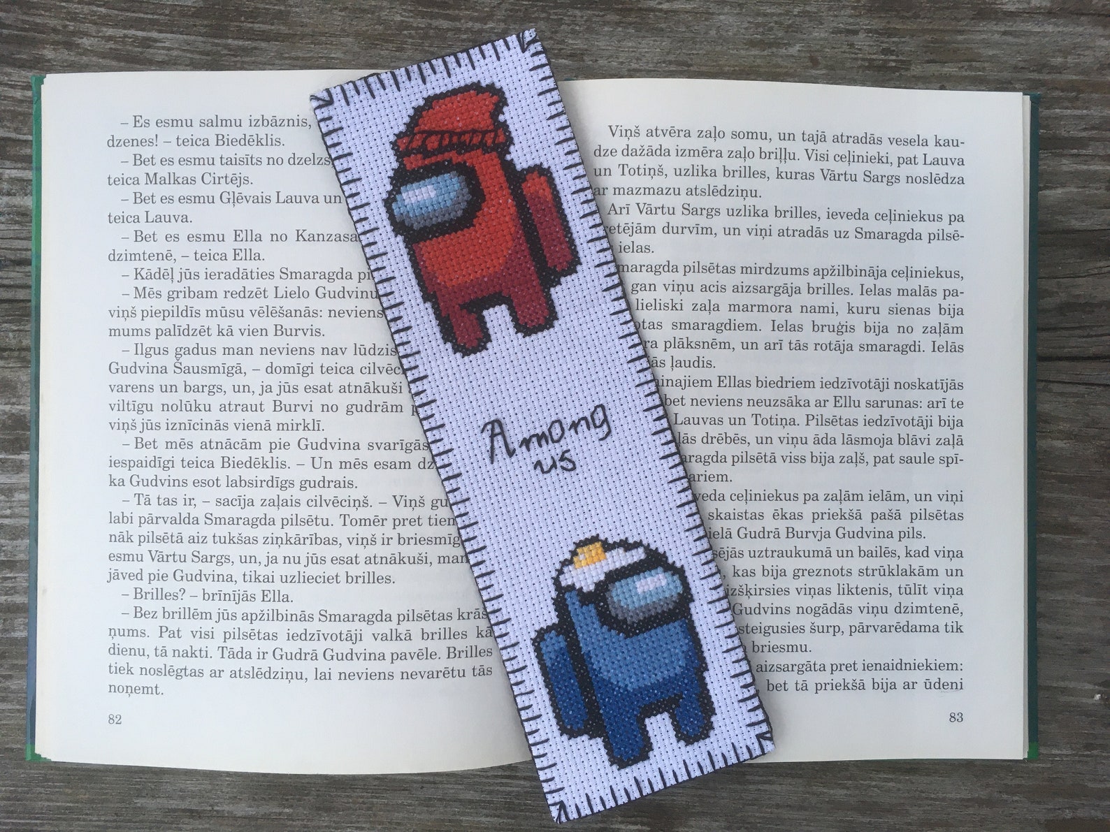 Among Us Bookmark. Cross stitched on Aida 14. DMC. This is Etsy