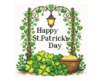 Patrick's Day Kreuzstich Muster PDF, Shamrock & Topf voller Gold, irische Weihnachtsdekoration, gezählte Diagramme, sofort Download