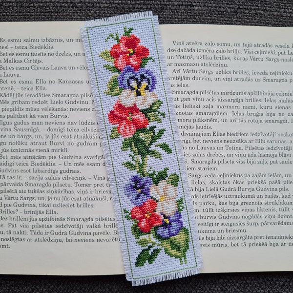 Handmade Flowers  Bookmark. Cross stitched on Aida 14. DMC. This is ready to use product. NOT a cross stitch kit.
