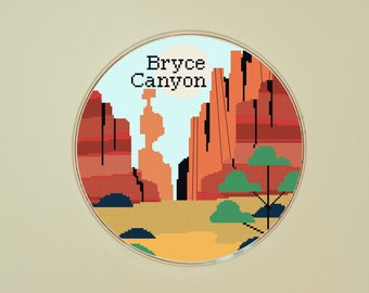 Bryce Canyon National Park Cross Stitch Pattern. Mountain and landscape pattern. Instant download. Embroidery design PDF. Easy.