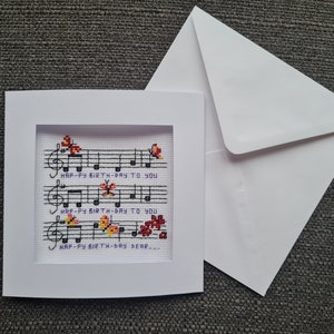 Happy Birthday. Cross Stitch Kit for beginners. Blank three fold aperture card included. 16 count Aida. DMC.